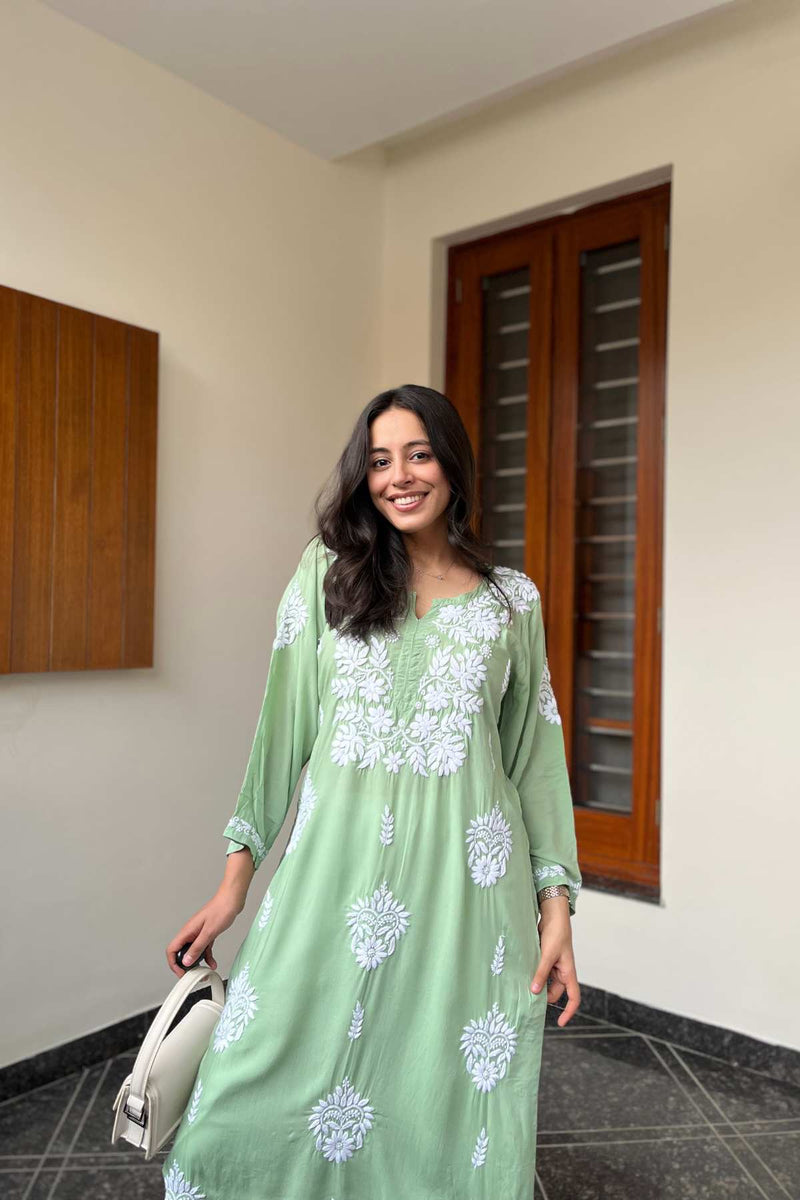 Zainab Cotton Modal Chikankari Kurta- Green– ShopHindya