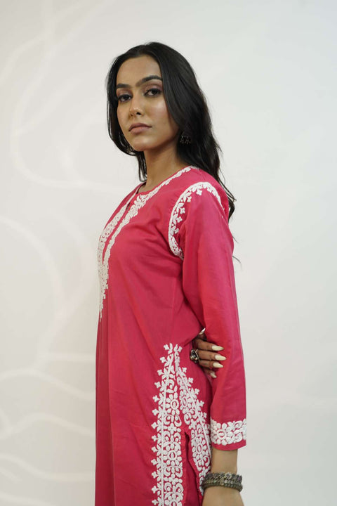 Farah Cotton Chikankari Kurta Set- Pink (Set of 2)
