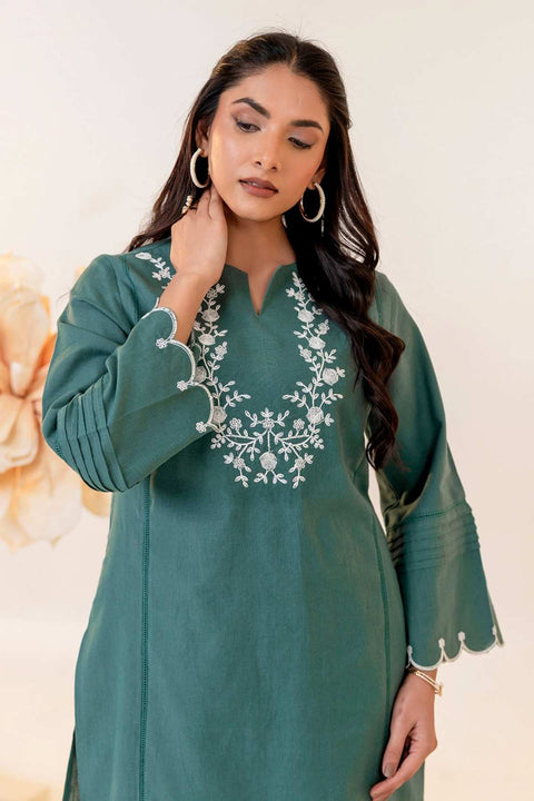 Bela Cotton Embroidered Green Kurta Set