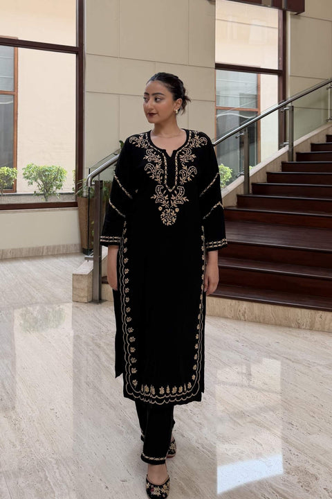 Adaah Luxury Rayon Black Chikankari Kurta Set- Gold (Set of 2)