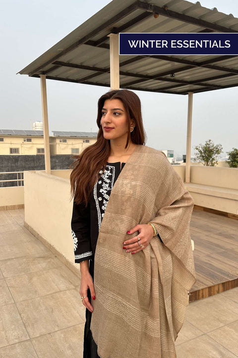 Beige-White Striped Woollen Stole