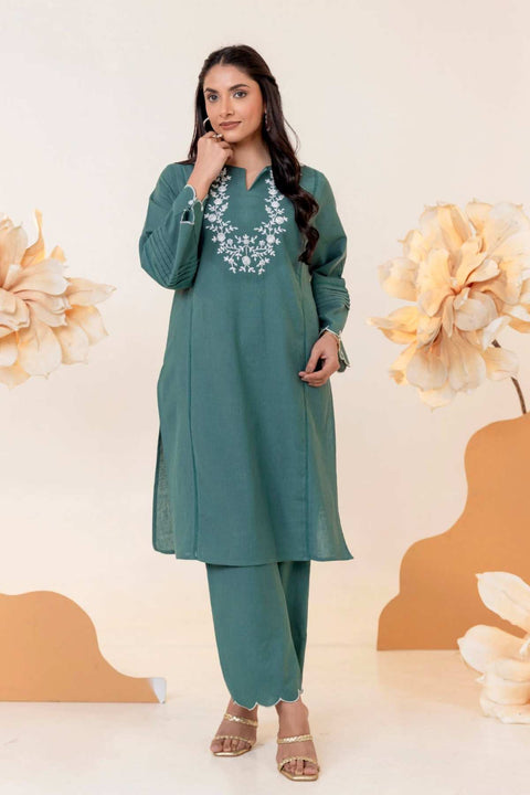 Bela Cotton Embroidered Green Kurta Set