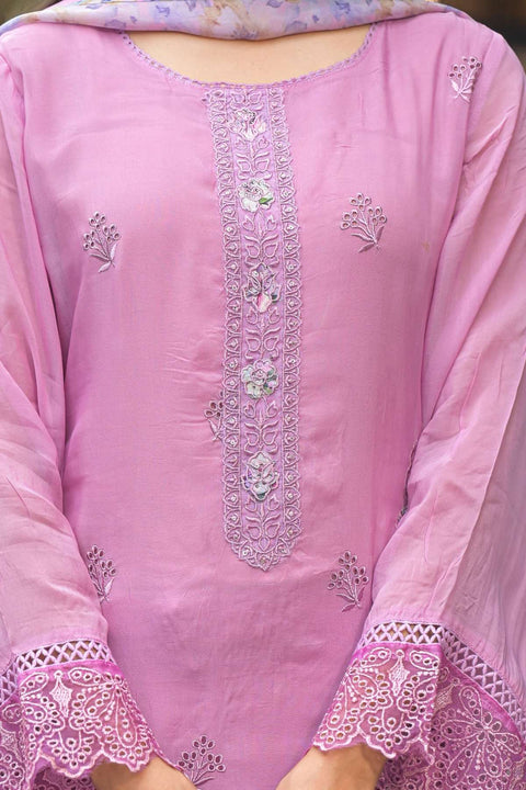 Ruhani Pure Organza Suit Set with Printed Organza Dupatta (Set of 3)- Pink