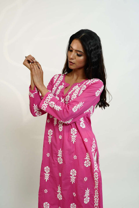 Nusrat Cotton Chikankari Kurta- Pink