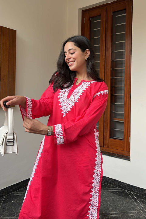 Farah Cotton Chikankari Kurta Set- Pink (Set of 2)