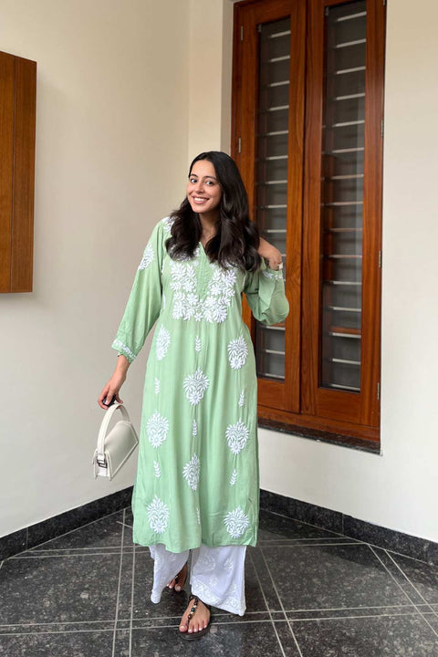 Zainab Cotton Modal Chikankari Kurta- Green