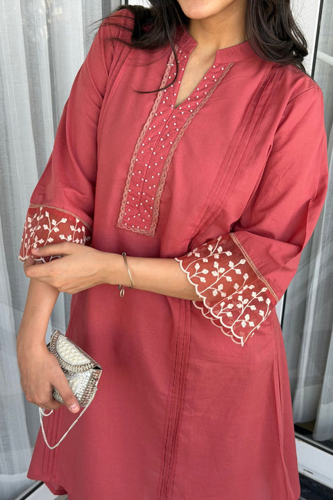 Ziya Cotton Embroidered Rust Orange Kurta Set (Set of 2)