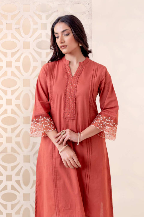 Ziya Cotton Embroidered Rust Orange Kurta Set (Set of 2)