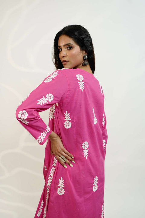 Nusrat Cotton Chikankari Kurta- Pink