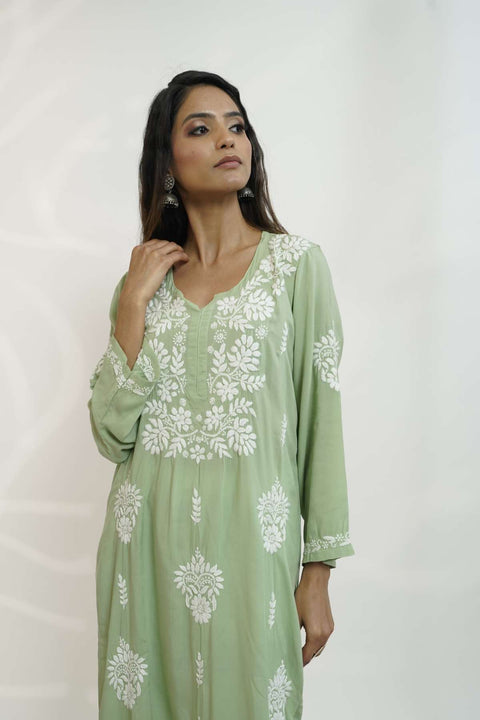 Zainab Cotton Modal Chikankari Kurta- Green