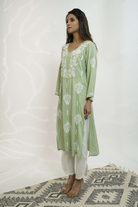 Zainab Cotton Modal Chikankari Kurta- Green