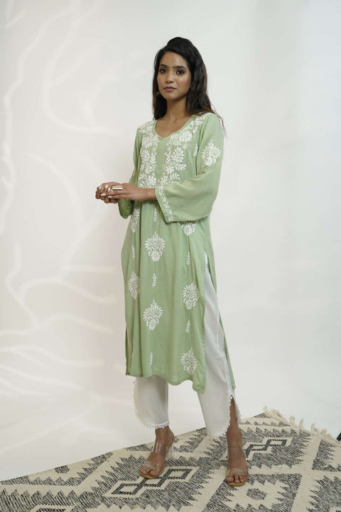 Zainab Cotton Modal Chikankari Kurta- Green