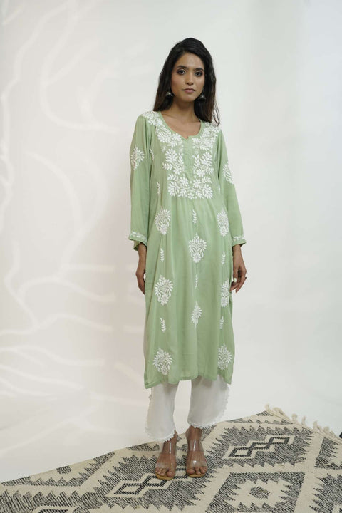 Zainab Cotton Modal Chikankari Kurta- Green