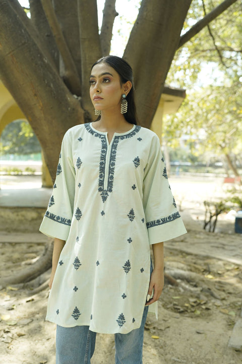 Barira Cotton Chikankar Kurta- Light Green