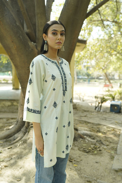 Barira Cotton Chikankar Kurta- Light Green