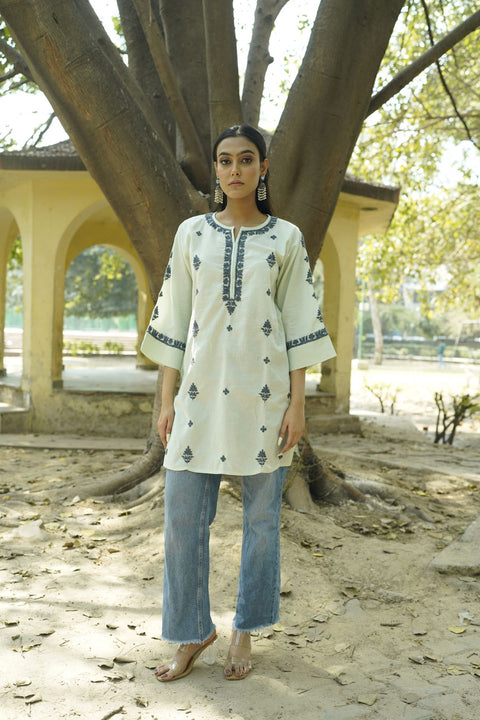 Barira Cotton Chikankar Kurta- Light Green