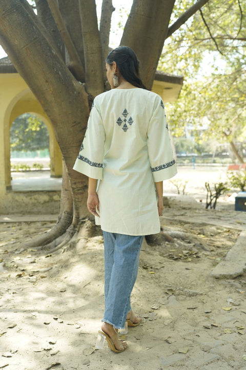 Barira Cotton Chikankar Kurta- Light Green