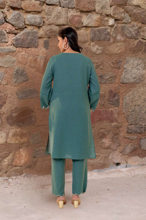 Bela Cotton Embroidered Green Kurta Set