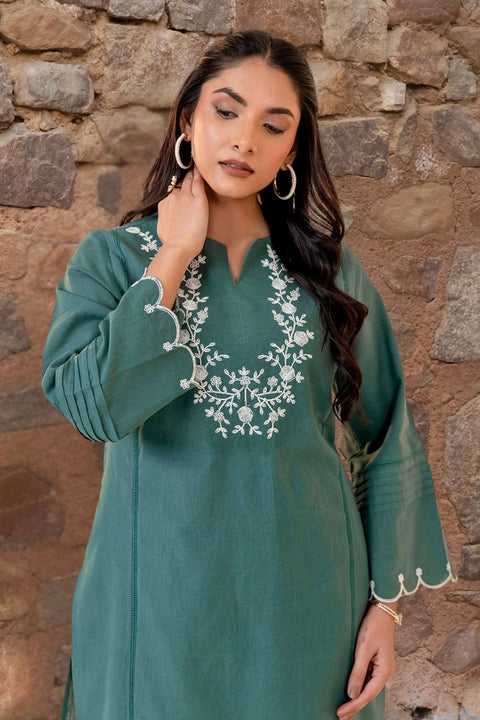 Bela Cotton Embroidered Green Kurta Set
