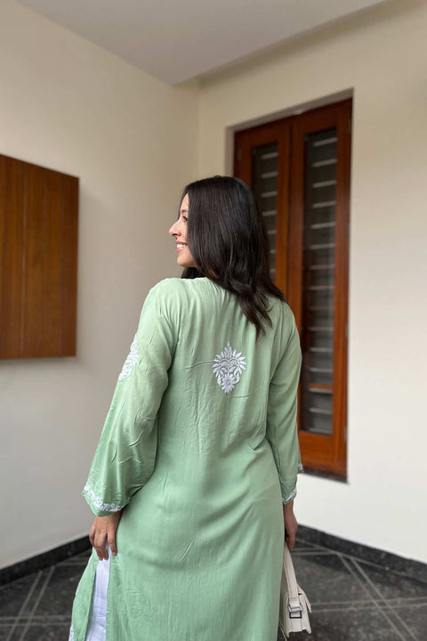 Zainab Cotton Modal Chikankari Kurta- Green