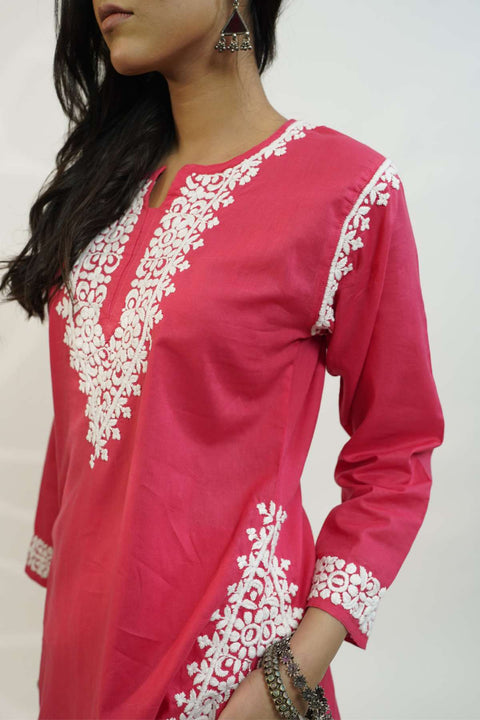 Farah Cotton Chikankari Kurta Set- Pink (Set of 2)