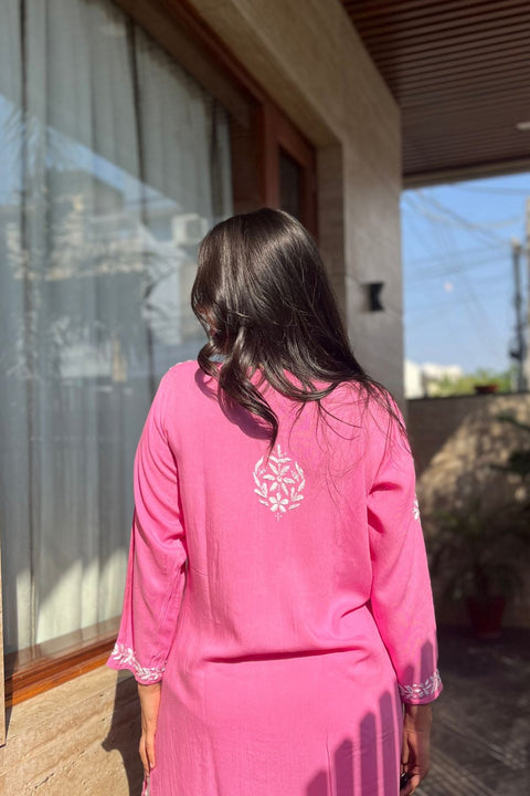 Aasma Cotton Rayon Chikankari Kurta- Pink