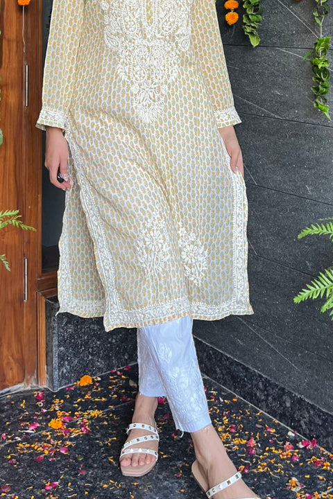 Arha Cotton Lycra White Chikankari Pants