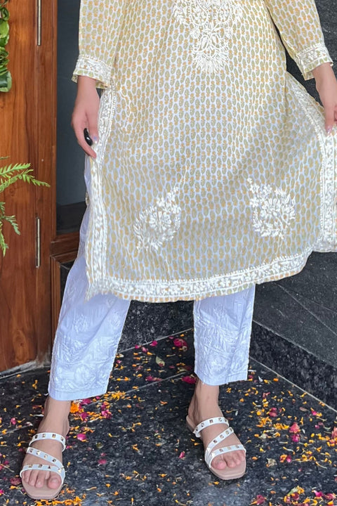 Arha Cotton Lycra White Chikankari Pants