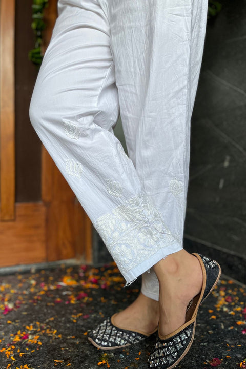 Arha Cotton Lycra White Chikankari Pants