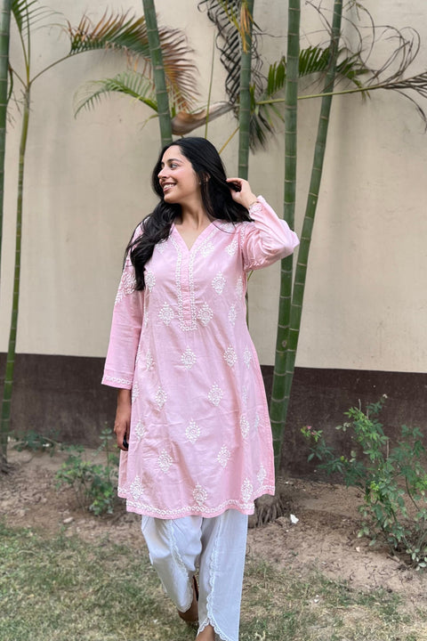 Bahar Cotton Chikankari Kurta Set- Pink (Set of 2)