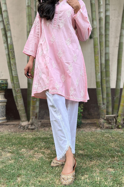 Bahar Cotton Chikankari Kurta Set- Pink (Set of 2)