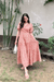 Dhara Cotton Mul Handblock Printed 3-Tiered Wrap Dress- Orange