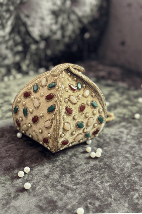 Faiza Velvet Gold Potli Bag
