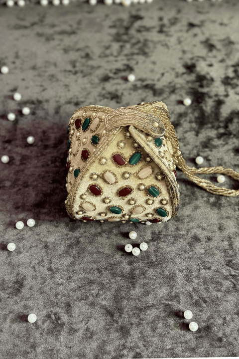Faiza Velvet Gold Potli Bag