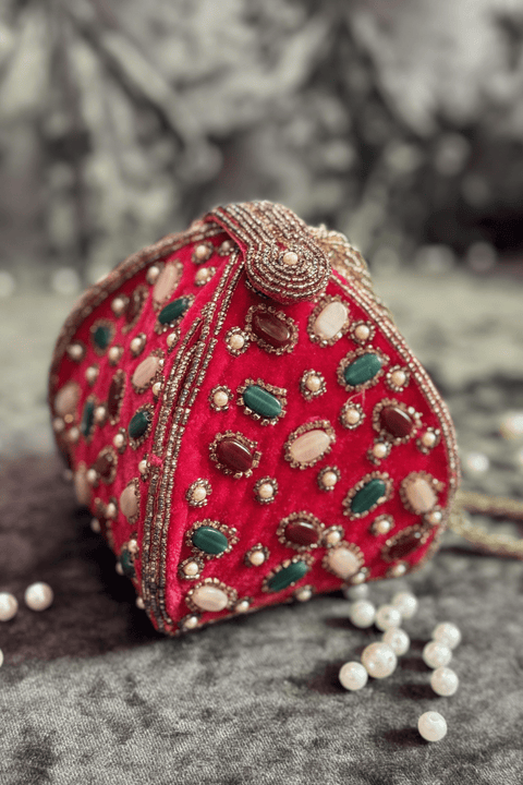 Faiza Velvet Red Potli Bag