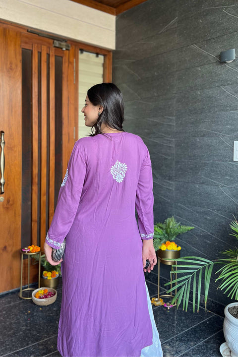 Zainab Cotton Modal Chikankari Kurta- Purple