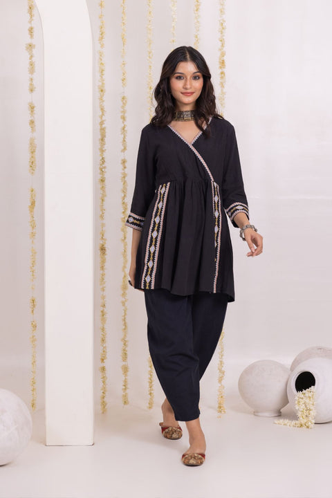 Indira Cotton Flex Afghani Kurta Set- Black (Set of 2)