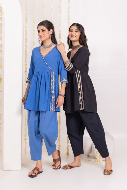 Indira Cotton Flex Afghani Kurta Set- Blue (Set of 2)