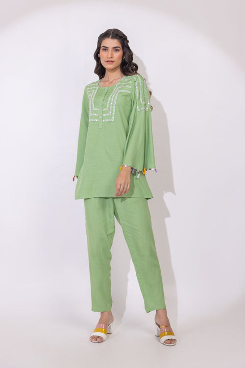 Khushi Cotton Slub Co-ord Set with Bell Sleeves (Set of 2)