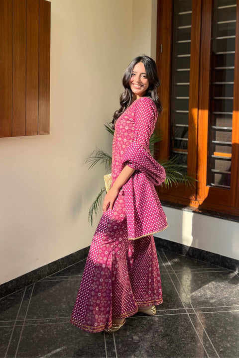 Meera Cotton Handblock Printed Sharara Set with Dupatta (Set of 3)