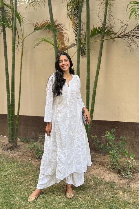 Noor Cotton White Chikankari A-line Kurta