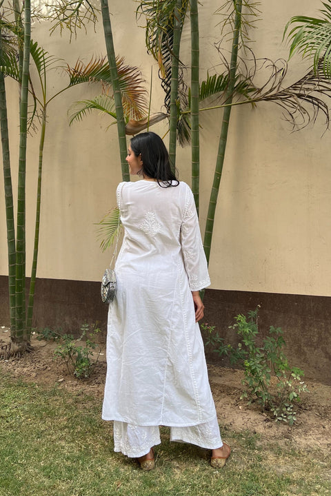 Noor Cotton White Chikankari A-line Kurta