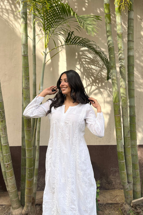 Noor Cotton White Chikankari A-line Kurta