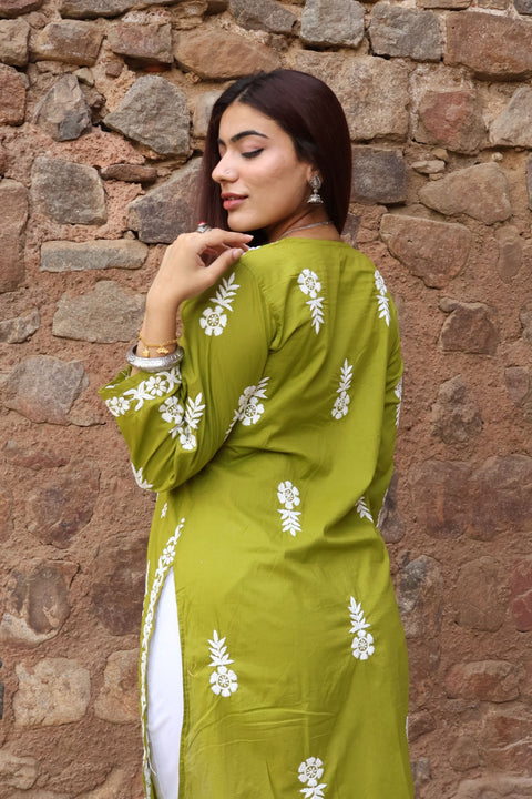Nusrat Cotton Chikankari Kurta- Green