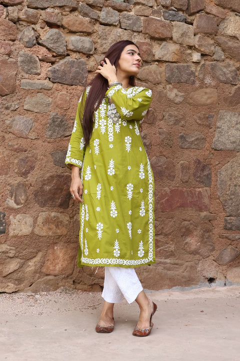 Nusrat Cotton Chikankari Kurta- Green