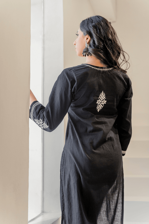 Savya Cotton Chikankari Kurta Set- Black (Set of 2)