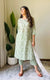 Vani Cotton Handblock Printed Suit Set with Kota Doriya Dupatta- Green (Set of 3)