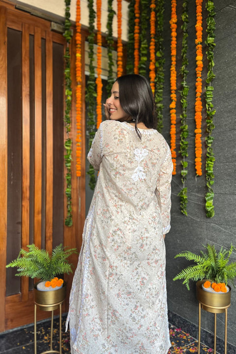 Zaheen Cotton Mul Chikankari Palazzo Set- Yellow (Set of 2)