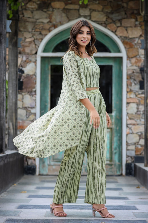 Aarya Muslin Handblock Printed Co-ord Set (Set of 3)